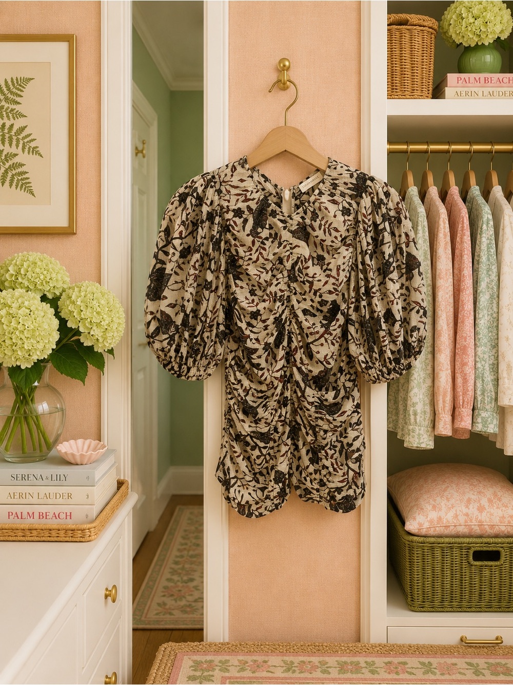 Ulla Johnson Black and Cream Floral Puff-Sleeve Blouse